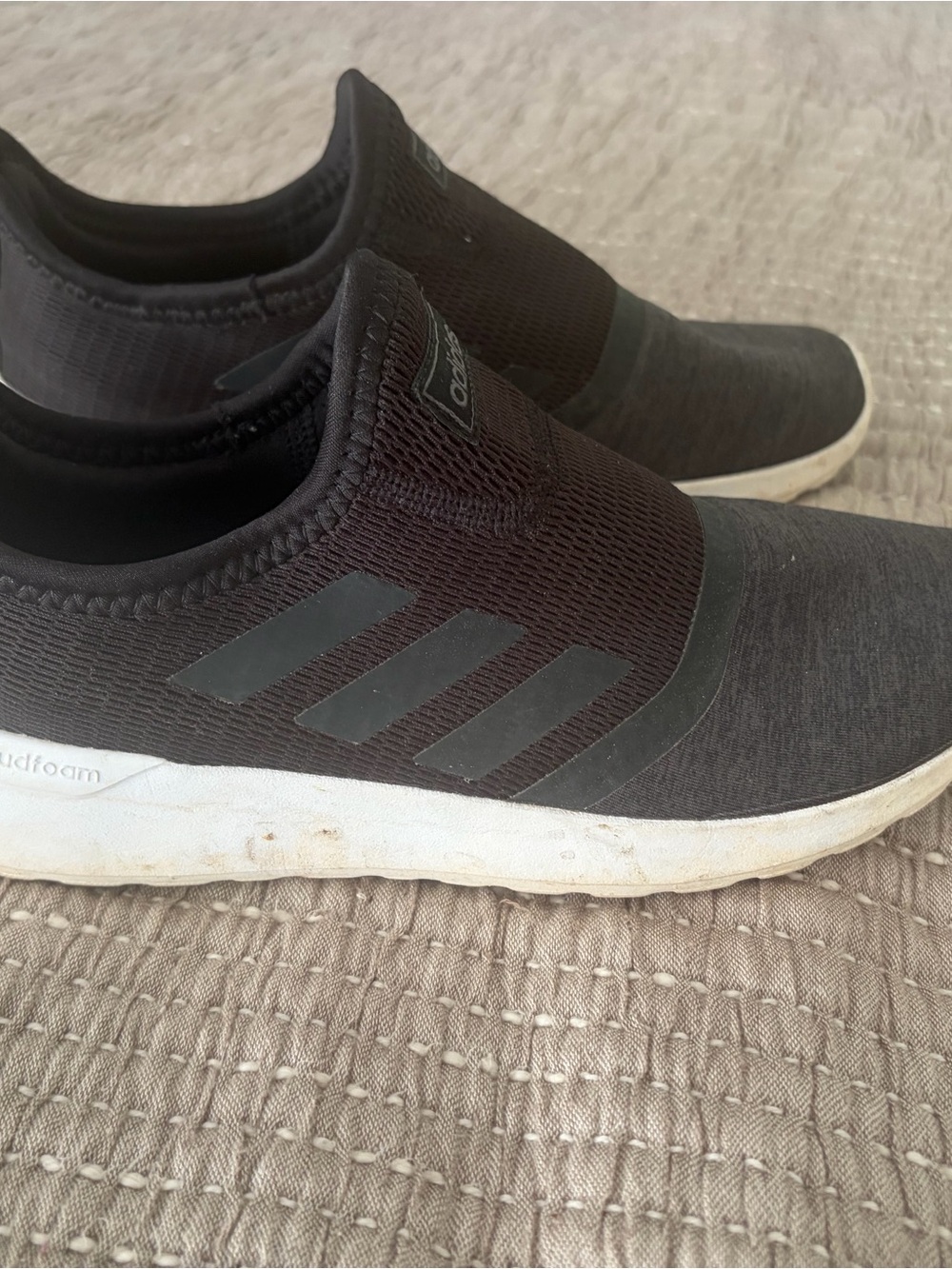 adidas Black Slip-On Mesh Sneakers with White Sole